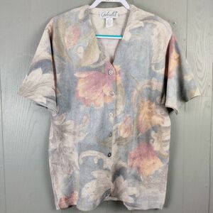 Vintage Gabriella T Cardigan Sweater Womens 1X Italian Linen Blend Pastel Summer